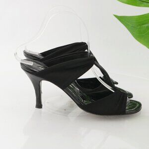Donald Pliner Womens Randi Sandal Size 8 Black Mesh Strap Mule Heel Slip On Shoe